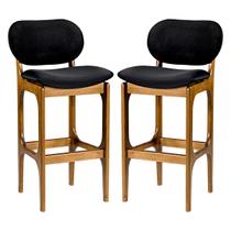 Kit 2 Banquetas Alta em Madeira Decor Estofada Suede Preto L14 RMI Kit 2 Banquetas Alta em Madeira Decor Estofada Suede Preto L14 RMI