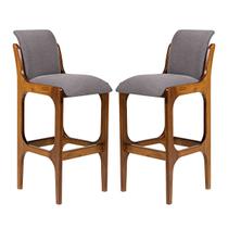 Kit 2 Banquetas Alta em Madeira Irlanda Estofada Linho Cinza L55 RMI