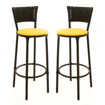 KIT 2 Banquetas Alta Encapada Junco Preto Area de Lazer Cozinha Balcão