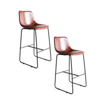 Kit 2 Banquetas Alta Encosto Estofado em Couro Vintage Espresso Móveis Conhaque