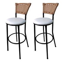 Kit 2 Banquetas Alta Encosto Junco Fendi Assento Branco Kit 2 Banquetas Alta Encosto Junco Fendi Assento Branco