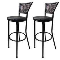 Kit 2 Banquetas Alta Encosto Junco Preto Assento Preto Kit 2 Banquetas Alta Encosto Junco Preto Assento Preto