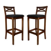 Kit 2 Banquetas Alta Estofada 38x103Cm Ilha Encosto Madri Madeira Maciça Castanho Suede Preto CCS