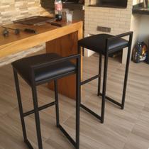Kit 2 Banquetas Alta Estofada Bancada Cozinha Balcão Alto Áreas Gourmet Moderna Cozinha Cor:Preto