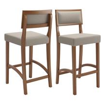 Kit 2 Banquetas Alta Estofada em Madeira com Encosto Confortável Ideal para Cozinha, Balcão e Área Gourmet Design Moderno e Sofisticado
