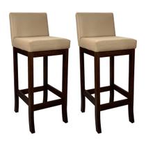 Kit 2 Banquetas Alta Estofada em Madeira Maciça Capuccino Melody Suede Bege