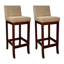 Kit 2 Banquetas Alta Estofada em Madeira Maciça Castanho Melody Suede Bege