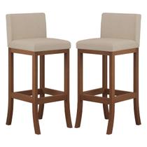 Kit 2 Banquetas Alta Estofada para Bancada Gourmet 38x100 Cm Espanha Madeira Castanho Suede CCS