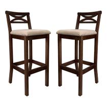 Kit 2 Banquetas Alta Estofada para Bancada Madri Madeira Capuccino Suede Bege CCS