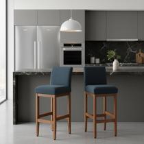 Kit 2 Banquetas Alta Estofadas Tecido Linho Madeira Maciça Montável Sapatas Antirisco Cozinha Americana Bancada Gourmet Bistrô Jade