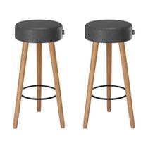 Kit 2 Banquetas Alta Genebra Balcão Bar Bancada Bistrô Gourmet Estrutura Pés Madeira Natural Cores