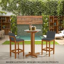 Kit 2 Banquetas Alta Luxo Pérola com Encosto Estofada em Veludo Cinza Madeira Maciça Castanho