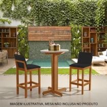 Kit 2 Banquetas Alta Luxo Pérola com Encosto Estofada em Veludo Preto Madeira Maciça Castanho Kit 2 Banquetas Alta Luxo Pérola com Encosto Estofada em Veludo Preto Madeira Maciça Castanho