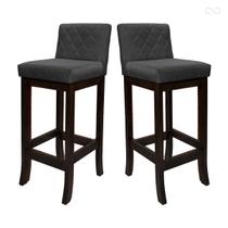 Kit 2 Banquetas Alta para Balcão Tóquio em Madeira Maciça Matelassê Suede Cinza CCS