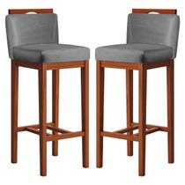 Kit 2 Banquetas Alta para Bancada Ilha 38x102 Cm Líbia Madeira Maciça Suede Cinza CCS