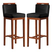 Kit 2 Banquetas Alta para Bancada Ilha 38x102 Cm Líbia Madeira Maciça Suede Preto CCS