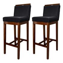 Kit 2 Banquetas Alta para Bancada Ilha Líbia Madeira Capuccino Suede Preto CCS