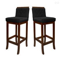 Kit 2 Banquetas Alta para Cozinha Nice em Madeira Matelassê Suede Preto CCS