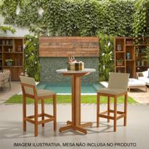 Kit 2 Banquetas Alta Pérola com Encosto Estofada em Veludo Bege Madeira Maciça Castanho Kit 2 Banquetas Alta Pérola com Encosto Estofada em Veludo Bege Madeira Maciça Castanho