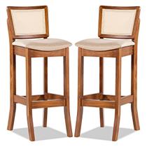 Kit 2 Banquetas Alta Portugal com Encosto Rattan Estofada Linho Bege M58 RMI