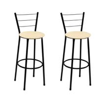 Kit 2 Banquetas Alta Preta com Encosto Assento Bege Jaddi