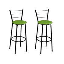 Kit 2 Banquetas Alta Preta com Encosto Assento Verde Jaddi