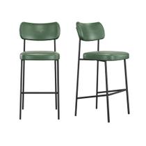 Kit 2 Banquetas Alta Stela Base Metálica Preta material sintético Verde - Belliv Decor Kit 2 Banquetas Alta Stela Base Metálica Preta material sintético Verde - Belliv Decor