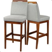 Kit 2 Banquetas Altas 70cm Rubi com Encosto Madeira Maciça Estofado em Linho Cozinha Americana Bancada Gourmet Bistrô Kit 2 Banquetas Altas 70cm Rubi com Encosto Madeira Maciça Estofado em Linho Cozinha Americana Bancada Gourmet Bistrô