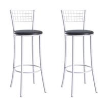 Kit 2 Banquetas Altas Aço Com Assento Estofado Multimóveis CR50262 Branco-preto