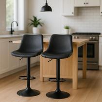 Kit 2 Banquetas Altas Com Encosto Alto Estofado Para Cozinha Balcão Bancada Ilha Luxo Roma Preto