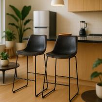 Kit 2 Banquetas Altas Com Encosto Alto Estofado Para Cozinha Bancada Ilha Luxo Munich Brusque Preta