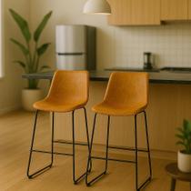 Kit 2 Banquetas Altas Com Encosto Alto Estofado Para Cozinha Ilha Luxo Munich Brusque Caramelo