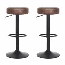 Kit 2 Banquetas Altas Com Encosto Baixo Estofado Para Cozinha Balcão Bancada Ilha Luxo Viena Marrom