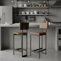 Kit 2 Banquetas Altas Conforto para Balcão Hator Aço Marrom