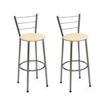 Kit 2 Banquetas Altas Cromada com Encosto Assento Bege Kit 2 Banquetas Altas Cromada com Encosto Assento Bege