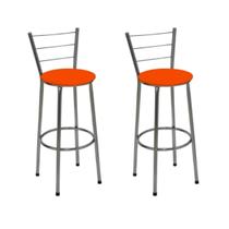 Kit 2 Banquetas Altas Cromada com Encosto Assento Laranja Kit 2 Banquetas Altas Cromada com Encosto Assento Laranja
