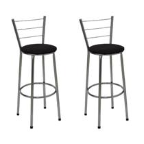 Kit 2 Banquetas Altas Cromada com Encosto Assento Preto Kit 2 Banquetas Altas Cromada com Encosto Assento Preto