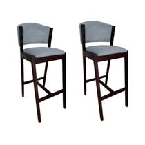 Kit 2 Banquetas Altas de Madeira Maciça Ana em Linho Premium Cor:Cinza LinhoCor da Estrutura:Castanho
