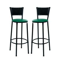 Kit 2 Banquetas Altas Encosto Junco Preto 93 cm Fibra Sintética Cozinha, Balcão e Bar Gourmet Kit 2 Banquetas Altas Encosto Junco Preto 93 cm Fibra Sintética Cozinha, Balcão e Bar Gourmet