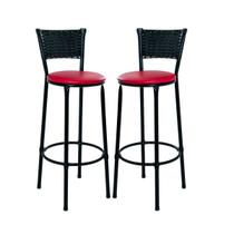 Kit 2 Banquetas Altas Encosto Junco Preto 93 cm Fibra Sintética Cozinha, Balcão e Bar Gourmet Kit 2 Banquetas Altas Encosto Junco Preto 93 cm Fibra Sintética Cozinha, Balcão e Bar Gourmet