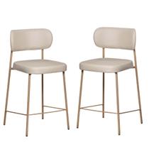 Kit 2 Banquetas Altas Estofadas Camila Est Dourada Assento e Encosto Perola - EdeCasaMoveis Kit 2 Banquetas Altas Estofadas Camila Est Dourada Assento e Encosto Perola - EdeCasaMoveis