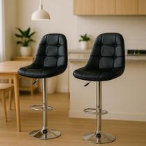 Kit 2 Banquetas Altas Estofadas Com Encosto Alto Para Bar Balcão Cozinha Americana Linha Sala Bancada Penteadeira Giratórias Com Regulagem De Altura - Cadeiras INC Kit 2 Banquetas Altas Estofadas Com Encosto Alto Para Bar Balcão Cozinha Americana Linha Sala Bancada Penteadeira Giratórias Com Regulagem De Altura - Cadeiras INC