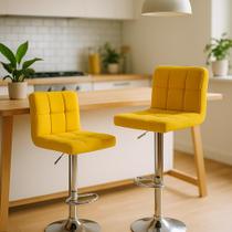 Kit 2 Banquetas Altas Giratórias de Cozinha Bar Ilha Bancada Com Regulagem Gomos Amarela Kit 2 Banquetas Altas Giratórias de Cozinha Bar Ilha Bancada Com Regulagem Gomos Amarela