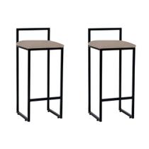 Kit 2 Banquetas Altas Industriais Bar Cozinha Balcão em Aço Dori Preto Assento Suede Bege