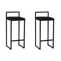 Kit 2 Banquetas Altas Industriais em Aço Dori Preto Assento Suede Preto