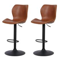 Kit 2 Banquetas Altas Itajaí Rivatti Madeira Revestida em Poliuretano (Pu) Marrom Base Disco Preta