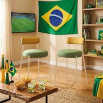 Kit 2 Banquetas Altas Londres Napoli Hidrorepelente Base Aço Verde e Amarelo D'Rossi Kit 2 Banquetas Altas Londres Napoli Hidrorepelente Base Aço Verde e Amarelo D'Rossi