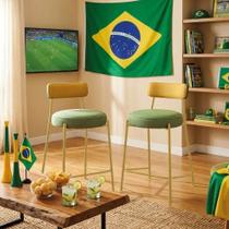 Kit 2 Banquetas Altas Londres Napoli Hidrorepelente com Encosto Dourado D'Rossi Kit 2 Banquetas Altas Londres Napoli Hidrorepelente com Encosto Dourado D'Rossi