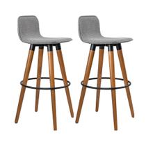 Kit 2 Banquetas Altas Luxo Versatil Aço Preto Linho Cinza Base Carvalho Kit 2 Banquetas Altas Luxo Versatil Aço Preto Linho Cinza Base Carvalho