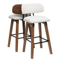 Kit 2 Banquetas Altas Madeira Maciça Estofada Linho Assento 74cm Bancada Americana Conjunto Cozinha Ilha Gourmet Reforçada Tubo Galvanizado Aurora
